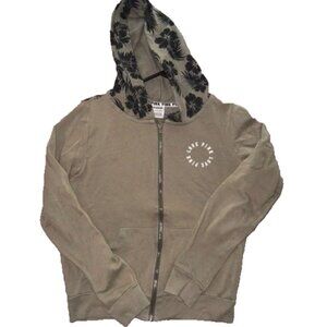 Victoria’s Secret PINK Olive Green Floral Hood Zip Hoodie Size Small